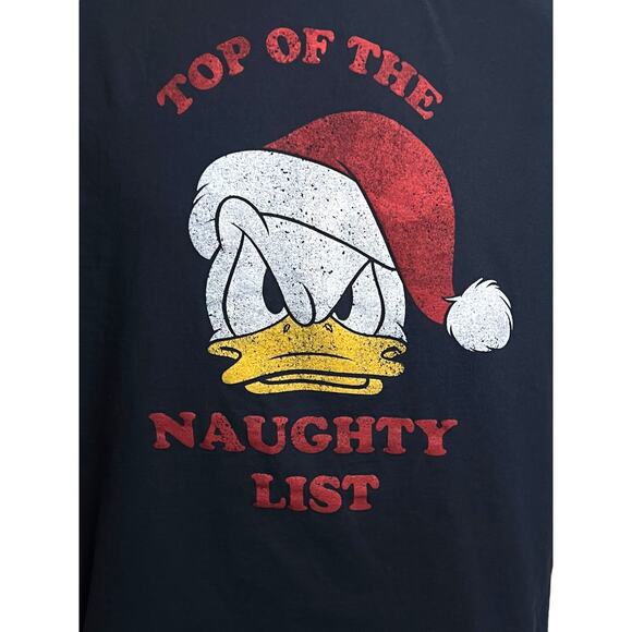 Disney Donald Duck T-shirt in a Santa hat Top of the Naughty List Navy Medium - Picture 3 of 10
